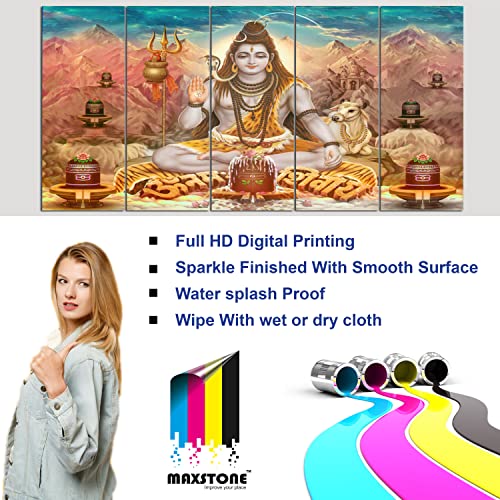 Image of Maxstone Shiva Shiv Shivji Bholebaba Mahadev Wall Painting for Living Room, Bedroom, Office, Hotels,Drawing Room Wooden Framed Digital Painting (30x60 inch) M1155