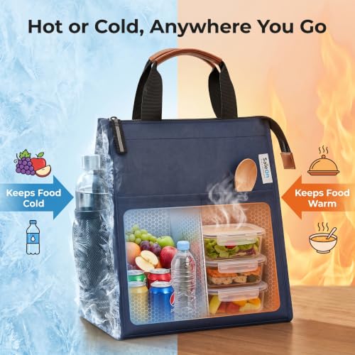 Image of SaleOn Insulated Lunch Bag for Women & Men | Waterproof Soft Cooler Tote | Leakproof, Reusable with Pockets | Thermal Lunch Box for Office, Travel, Picnic (Navy Blue)