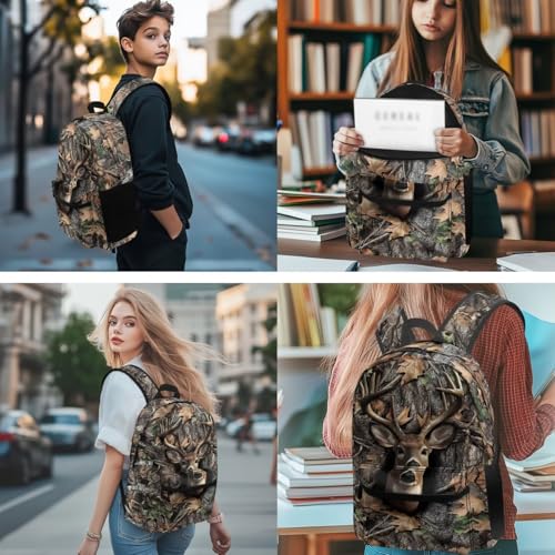 Suobstales Deer Hunting Camo Print Kids Backpack Set of 5, 17 in School Bookbag with Insulated Lunch Box Pencil Case Water Bottle Sleeve Keychain Lightweight Student Bookbag for and Boys2
