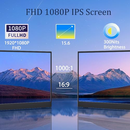 Image of Portable Monitor for Laptop, 15.6 Inch 1080P Second External Monitor | USB-C HDMI Ultra-Slim Portable Laptop Monitor, Portable Computer Monitor with Kickstand, Travel Monitor for Home, Outdoors