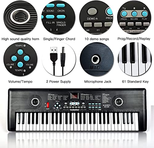 61 Key Keyboard Piano, Electric Piano Keyboard with Built-in Dual Speakers, External Microphone & Power Adapter – Portable Electronic Digital Piano for Beginners & Christmas Gift – Black - Les Beatles, Paul McCartney, John Lennon, RIngo Starr, George Harrison 61 Key Keyboard Piano, Electric Piano Keyboard with Built-in Dual Speakers, External Microphone & Power Adapter - Portable Electronic Digital Piano for Beginners & Christmas Gift - Black – Image 7