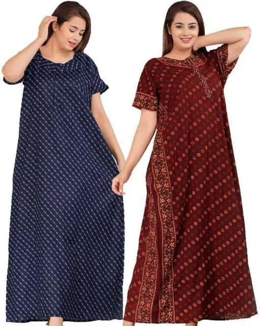 Women’s Cotton Combo Floral Mixed Printed Short Sleeves Nighty-picture-24