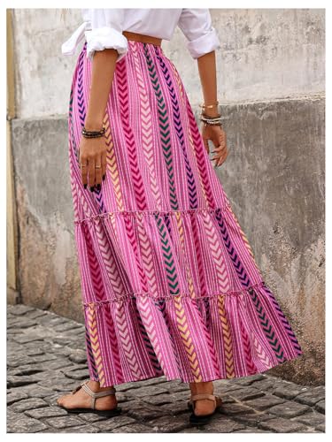 Floerns Women's Summer Maxi Skirt Geo Tiered Ruffle Hem Beach A Line Skirts2
