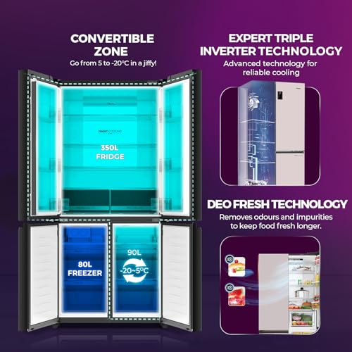 Image of Haier 520 L 3 Star Lumiere Frost Free Triple Inverter French Door Side by Side Refrigerator (HRB-600MP, Mauve Pink, Magic Convertible Zone, Vogue Colourful Steel, Deo Fresh Technology, 2026 Model)
