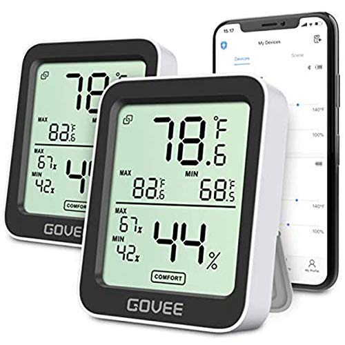 Govee Hygrometer Thermomètre 2 Pack, compteur d'humidité Bluetooth intérieur avec APP Alertes, Thermomètre de chambre avec grand LCD Affichage, Max Les archives de Min, 2-Year Exportation de stockage de données
