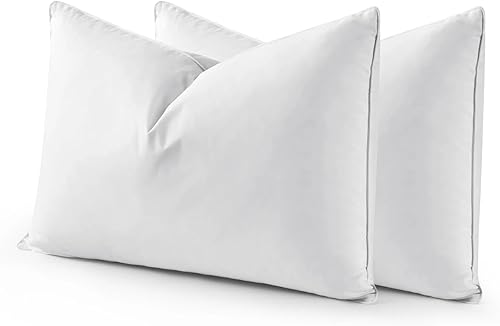 Juego de 2 almohadas de plumas de ganso, almohadas tamaño King, hechas en Estados Unidos, 100% algodón suave, almohada para dormir de espalda,