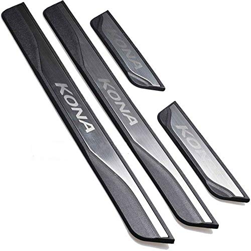 Autonemaker for Hyundai Kona Accessories 2018 2019 2020 2021 Stainless Door Cover Door Sill Scuff Plate Door Sill Protector Door Sill Protector Cover Trim 4pcs (Door Sill Black)