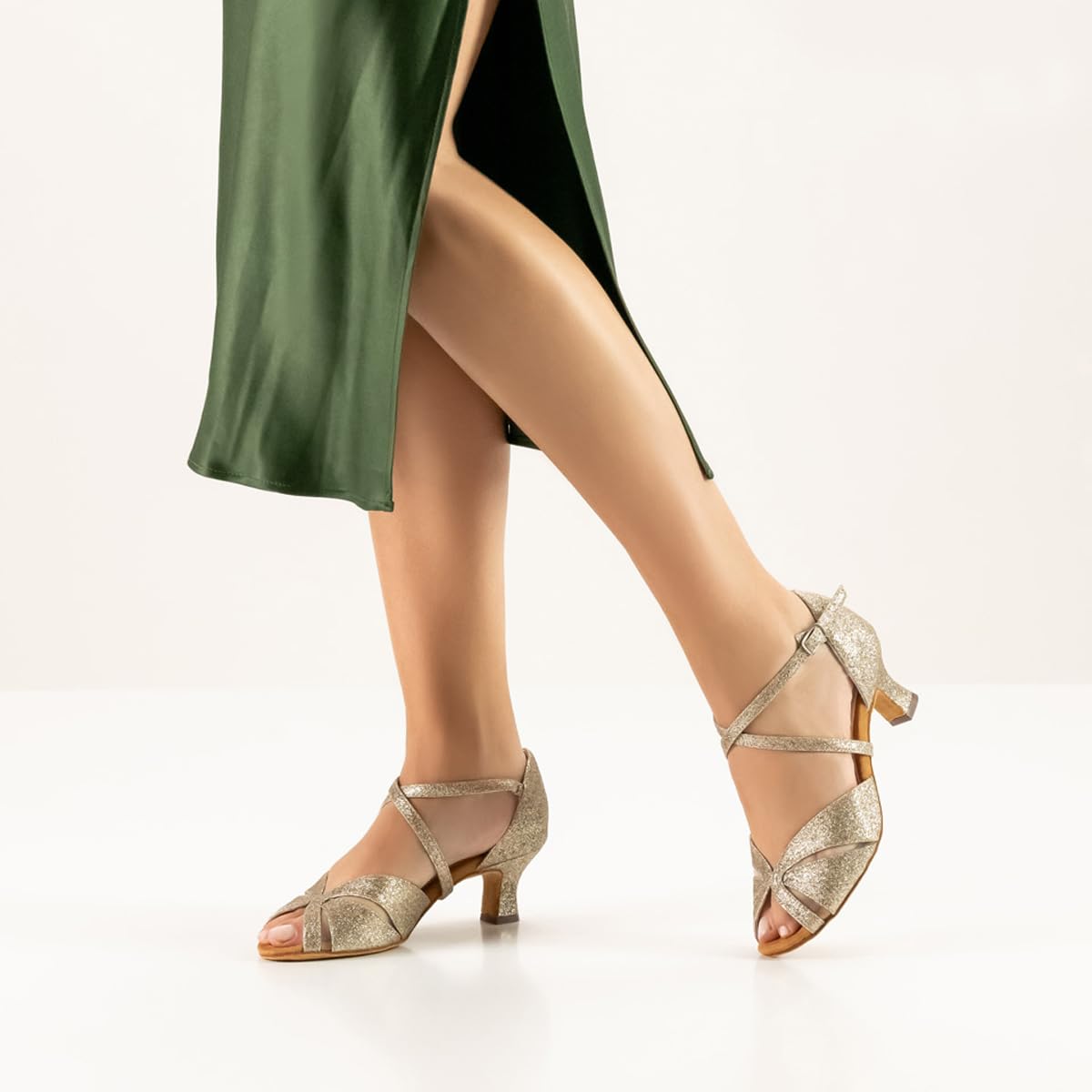 Anna Kern Damskie buty do tańca Aliette 620-50 - brokat złoty - szerokość normalna - 5 cm obcas flare