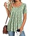 Anymeet Womens Summer Tops Short Sleeve Casual Blouses Beach Tee for Leggings Hide Belly Plus Size Green Flowers 3X-Large