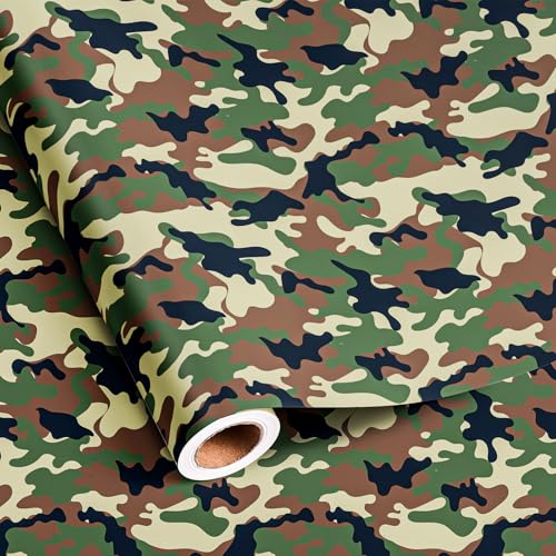 Dtiafu Camouflage Wrapping Paper Roll - Birthday Wrapping Paper Sheets for Men Boys - Classic Camo Design - Total 28.5sq.ft