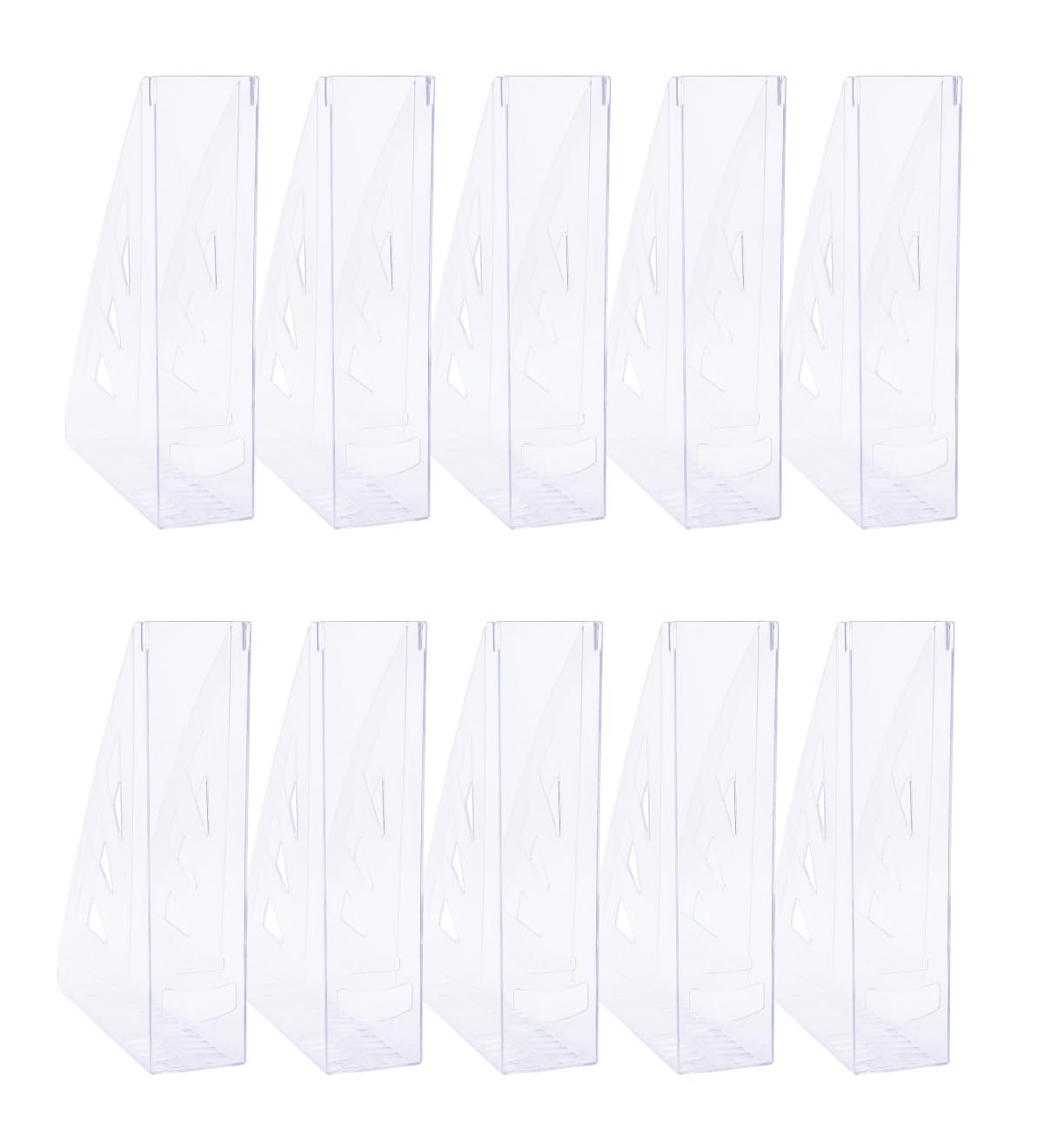 OFFICER PRODUCTS Lot de 10 porte-revues au design moderne A4 - Couleur : transparent/plastique rigide/ajouré/organiseur de bureau pour magazines/incassables