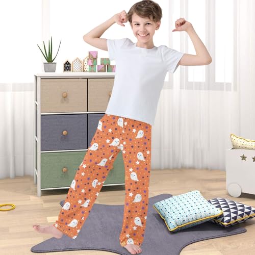 Boy's Lounge Pants Cartoon Ghost Colorful Star Orange Kids Jogger Pants Elastic Waist Long Bottoms with Pockets 6-144
