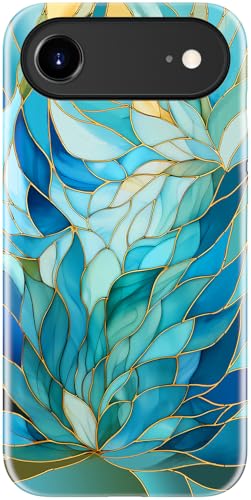 Image of Goodon for iPhone Air Case Cute - Wireless Charging Compatible - Dual-Layer Hard Shell + Silicone Cover - Protective Phone Case with Trendy Designs for Women - Blue Leaves Flower | Dual-Layer Hard Shell + Silicone, Slim Fit Protective Phone Cover with Wildflower Designs for Women Girls