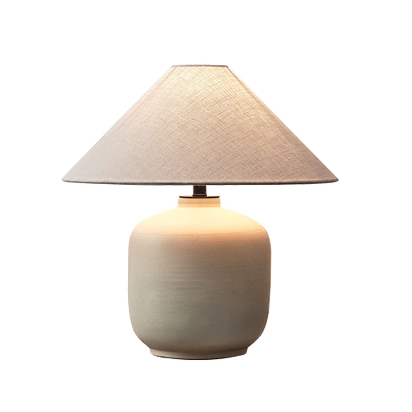Lampada da tavolo in ceramica bianca con paralume in tessuto beige singola E26 Base interruttore a pulsante Flicker illuminazione libera per camera da letto soggiorno studio scrivania deco