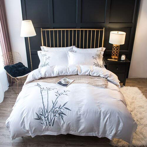 RONGXIE White Bamboo bedding sets Embroidery bed set double twin queen king size duvet cover bed sheet set pillowcase