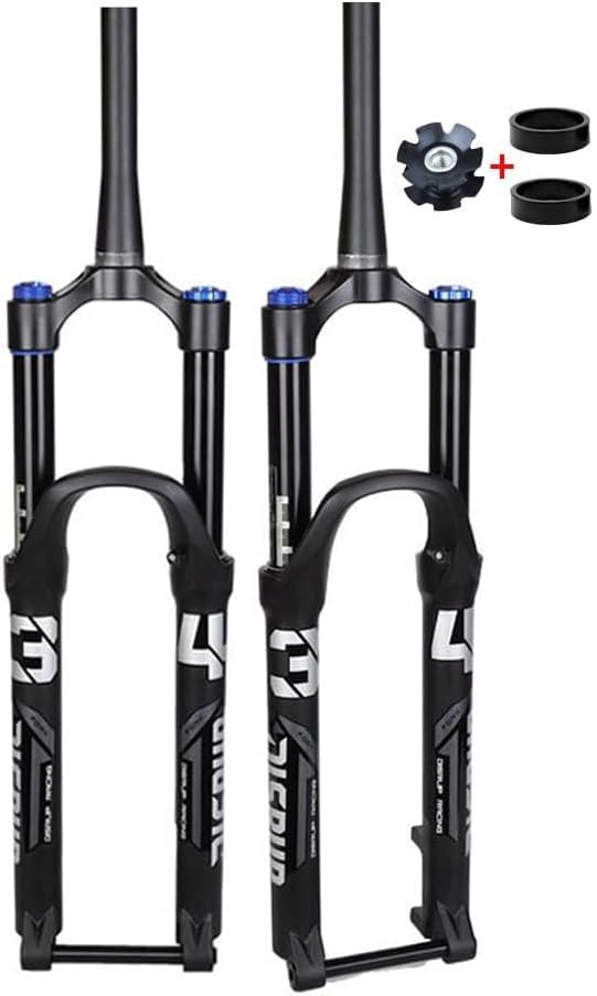 CuNtoHHH Bike Suspension Fork 26/27.5/29inch Mountain Bike Air Fork Travel 160mm 1-1/8" Straight/Tapered Front Fork Thru Axle 15 * 110mm Manual Lockout Disc Brake Damping Adjust(Black-Taper