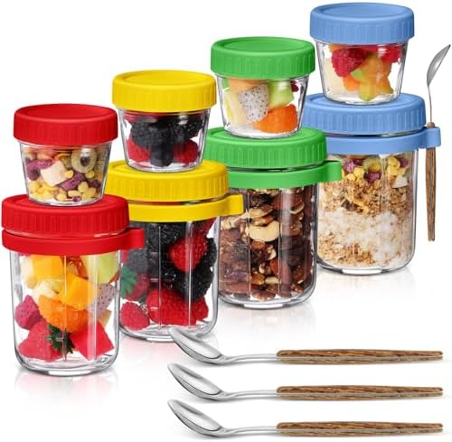 Suclain 8 Pack Overnight Oats Jars with Lids and Spoons, 12 oz 4 ...