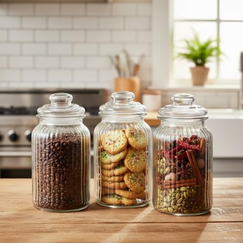 Image of STAR WORK - 1500 ML Glass Storage Jars - Clear Glass Jars with Airtight Lids airtight glass Kitchen Jars for Canning, Fermenting (3) Container