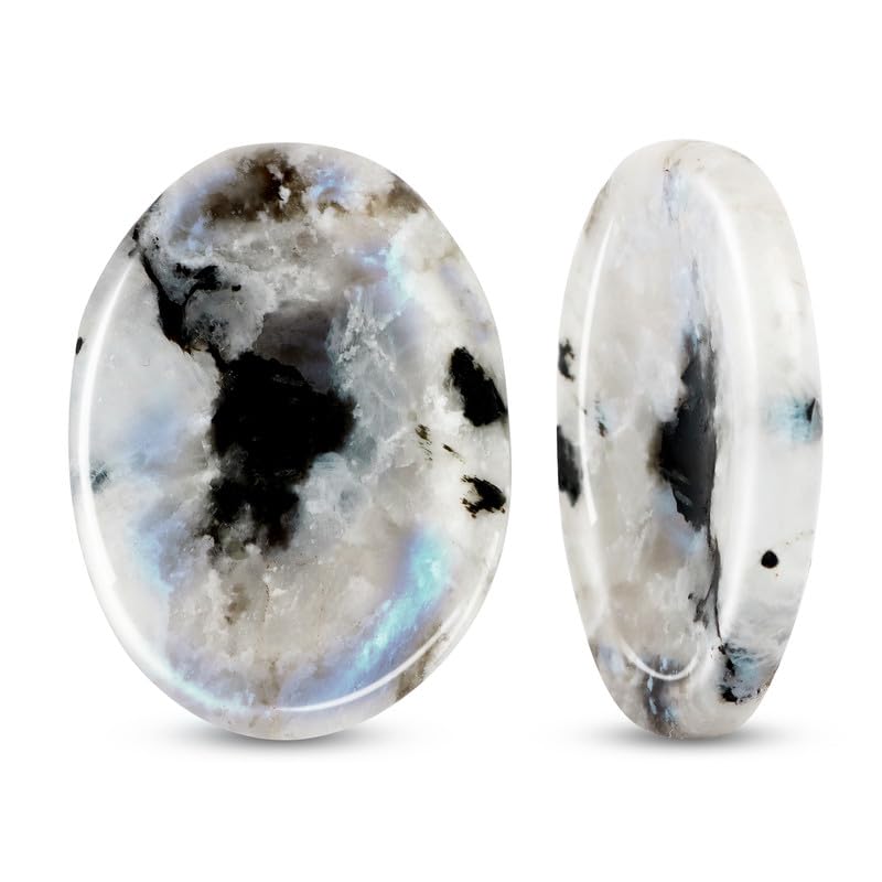 1.5-2" Rainbow Moonstone Large Oval Stones and Healing Crystals Natural Labradorite Rough Crystal Rocks for Tumbling Cabbing Polishing Fountain DIY Raw Stones Rocks Decoration