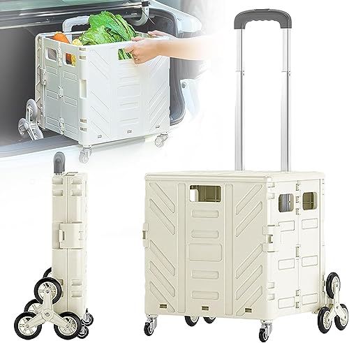 Carrito de la compra plegable con ruedas de 360° y escalador, asa plegable para un fácil viaje, camping y almacenamiento