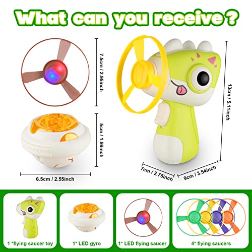 Atesson Flying Disc Launcher Toy, Kids Outdoor Toys, With 1 Flying Saucer Toy And 1 Led Flying Saucer And 1 Led Fidget Spinners, 4 Flying Saucers For Girls And Boys Birthday Gift Green #TOP1