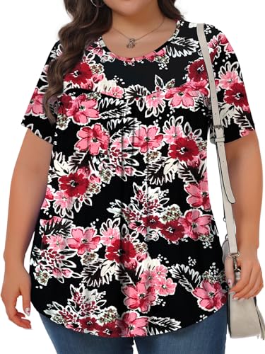 Image of Tencede Womens Plus Size Tops Tunic Short Sleeve Crew Neck Shirts Casual Soft Blouse 1X-5X