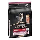 Purina Pro Plan Medium Puppy Derma Pienso para Perro Mediano, Cachorro, Junior, Bebé, Piel y Pelaje con Salmón, 4 bolsas de 3kg