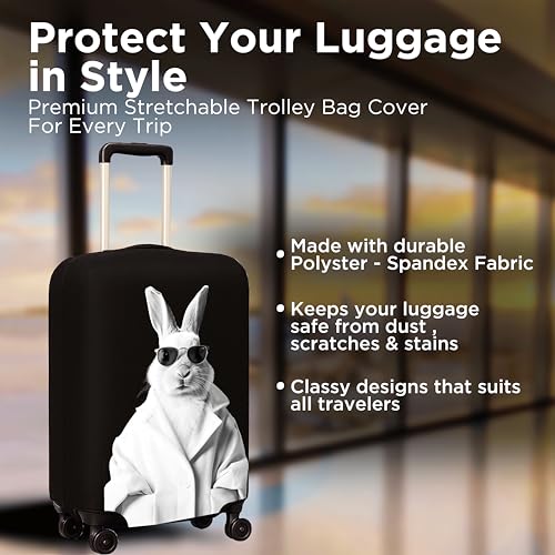 Image of WanderWraps Spendex Polyester Protective Luggage Cover | Hard Luggage Trolley Bag Cover | Washable | Dust Proof | Stretchable | S - 20 inch | Blanc Bunny