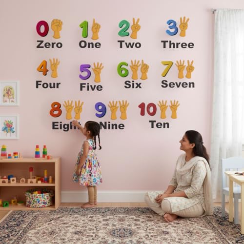 Image of StickMe 'Numbers from 0 to 10 Kids Learning Education Nursery School Kinder Garden Baby Wall Sticker' (Multi Colour, Vinyl, Self-Adhesive, Peel & Stick)
