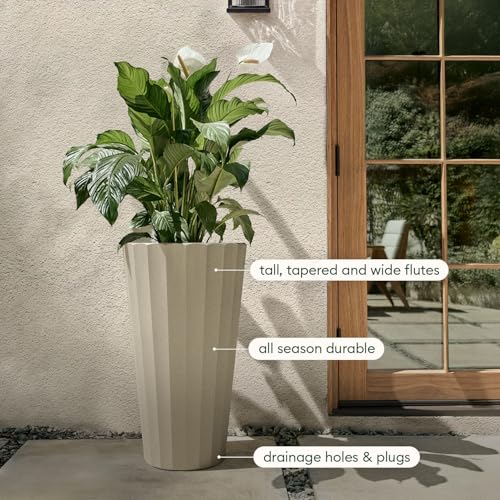 Image of Veradek Column Series Tall Planter - Tapered Outdoor Planter with Shelf