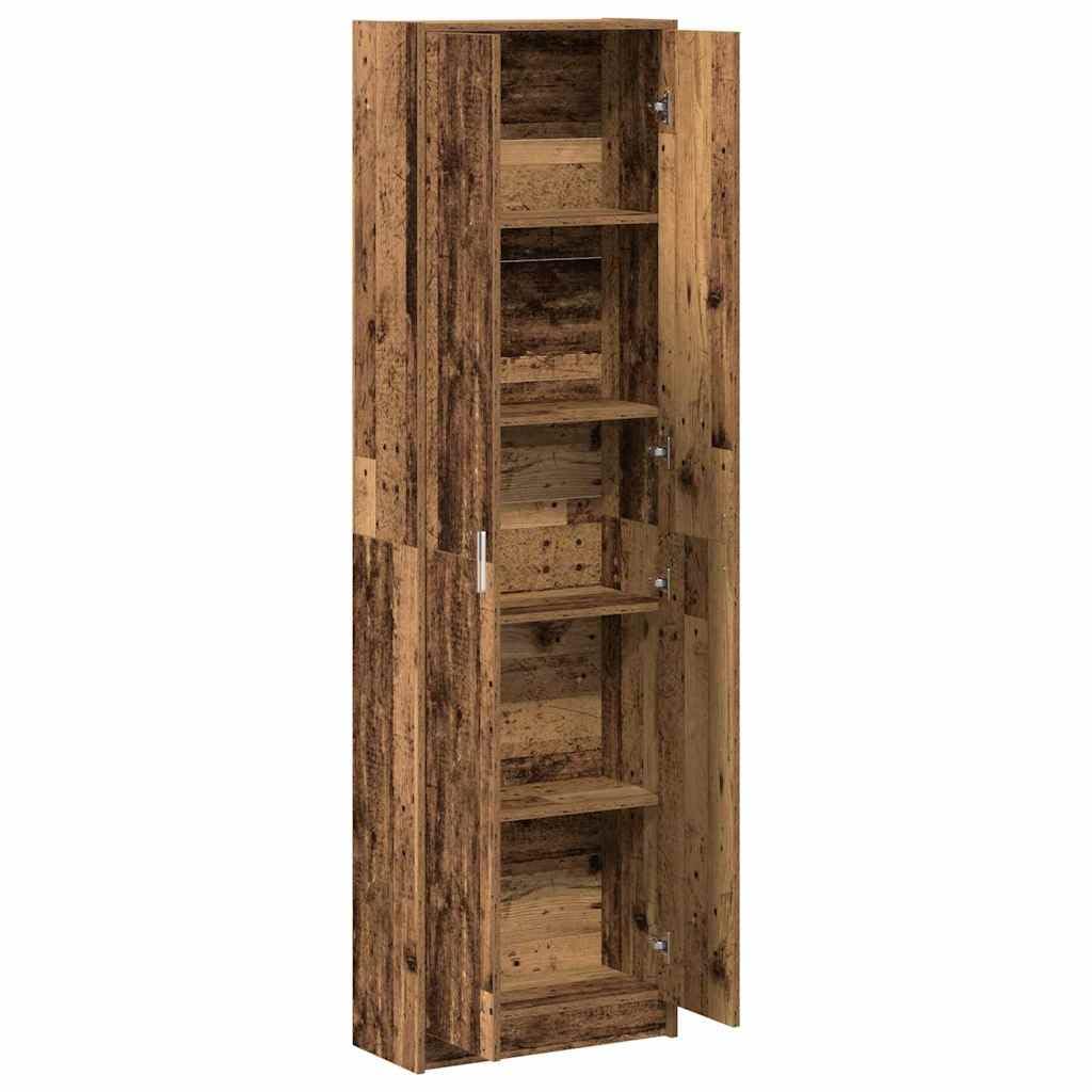 Armadio con scaffale in legno anticato, 55 x 25 x 189 cm, guardaroba con 5 ripiani, 2 ante, spazio per vestiti, giacche, camicie