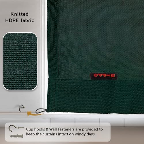 Image of HIPPO Outdoor Balcony Sun, UV & Dust Protection Curtain HDPE Light Filtering 180 GSM Tab-Top Loop with Decorative Button Curtains for Home, Garden, Varanda, Hotel (Midnight-Green, 3FTX8FT, 2 PC)