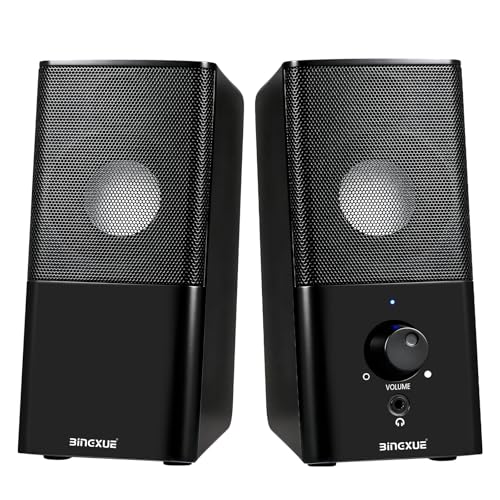Image of PC Wired Speakers for Desktop Battery Powered Speaker Computer Speakers Desktop PC Speaker with Volume Control, 3.5mm Aux Multimedia Gaming Speaker for Laptop /PC