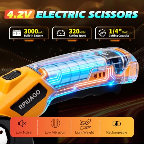 Image of Cordless Electric Scissors, 3000mAh Battery Electric Cardboard Cutter | High-Torque Motor, 2 SK5 Blades, LED Light, Electric Box Cutter for Cardboard, Plastic, Leather, Carpet & DIY Projects