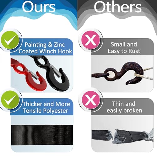 Correia de guincho de reboque de barco com gancho 5.1 cm x 20'- 4.9 kg Resistência à ruptura alça d