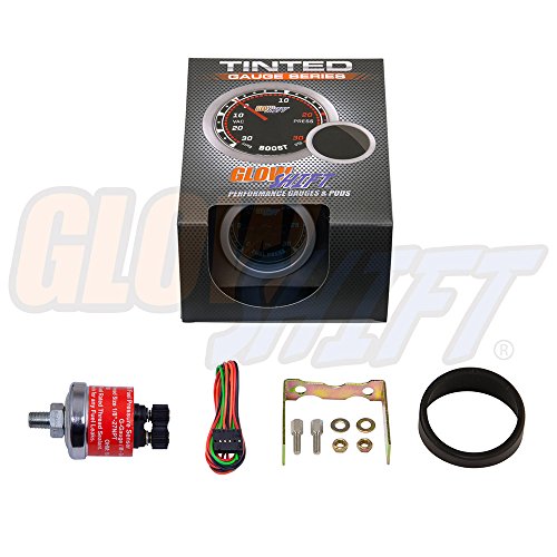 GlowShift Tinted Series 30 PSI Fuel Pressure Gauge Kit Includes