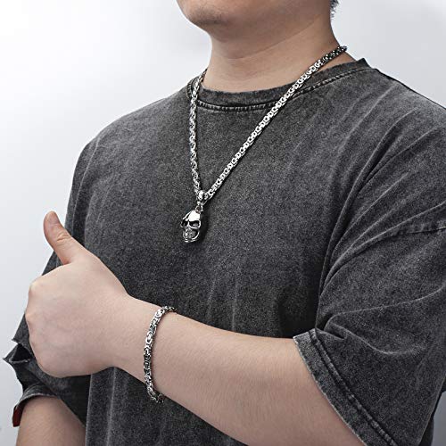 Westmiajw Mens Stainless Steel Silver Large Heavy Skull Pendant Necklace Chain Bracelet Set Gothic Punk Biker Jewelry 60Cm #TOP4