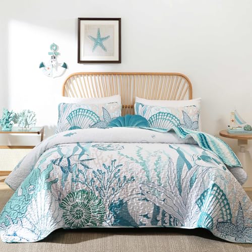 La mejor selección de Ropa de cama y almohadas disponible en línea. 43 Djoymock - Juego de ropa de cama de tamaño Queen, juego de ropa de cama náutica con fundas de almohada, edredón reversible de microfibra suave y ligero