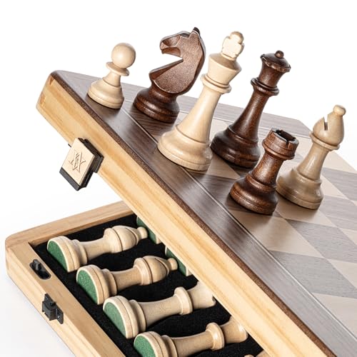 A&A 15" Magnetic Wooden Chess Set, Handmade 3" King Height Chess Pieces with 2 Extra Queen, Portable Travel Chess Set, Chess Game Sets - image 2