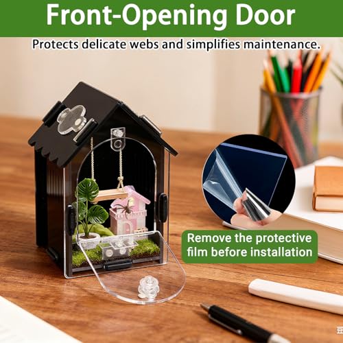 Image of Jumping Spider Enclosure Kit, 3.15x3.15x5.6 Inch Acrylic Terrarium with Magnetic Lock & Feeding Hole, Escape-Proof Mini Habitat for Tarantula, Mantis, Reptiles, Cricket Keeper