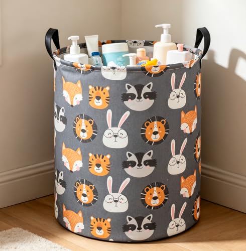 Image of CLOCOR Kids Laundry Basket,Collapsible Fabric Storage Container,Gift Basket(Animal Heads)