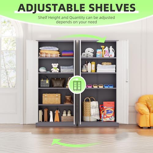 Image of INTERGREAT Metal Storage Cabinet, 72 inch Locking Steel Cabinets with 2 Door and 4 Adjustable Shelves, Tall Metal Cabinet for Home Office, Garage, Warehouse,(New Grey)