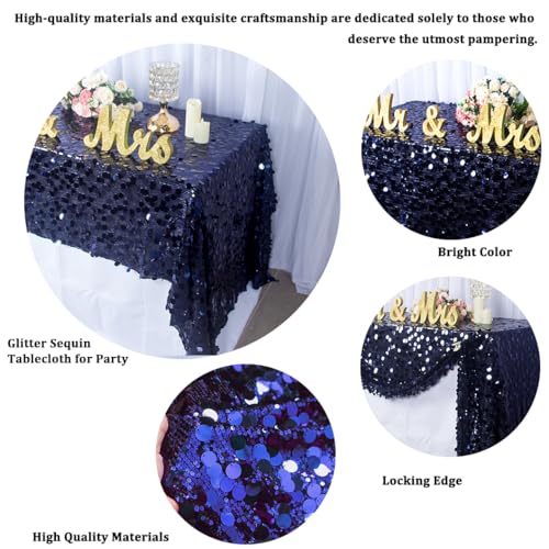 RUDESIRE Navy Blue Sequin Tablecloth Rectangle 50x102 Inches 5+18mm Glitter Big Sequins Tablecover Memaid Sequin Fabric Tablecloth for Wedding Dining Table Parties Banquet Decoration by RUDESIRE - Image 4