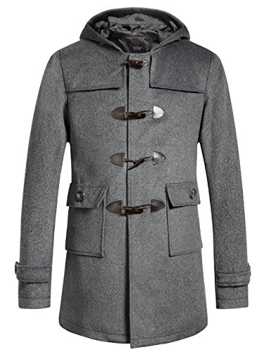 SSLR Men's Winter Thermal Wool Blend Hooded Toggle Coat (Medium, Grey)