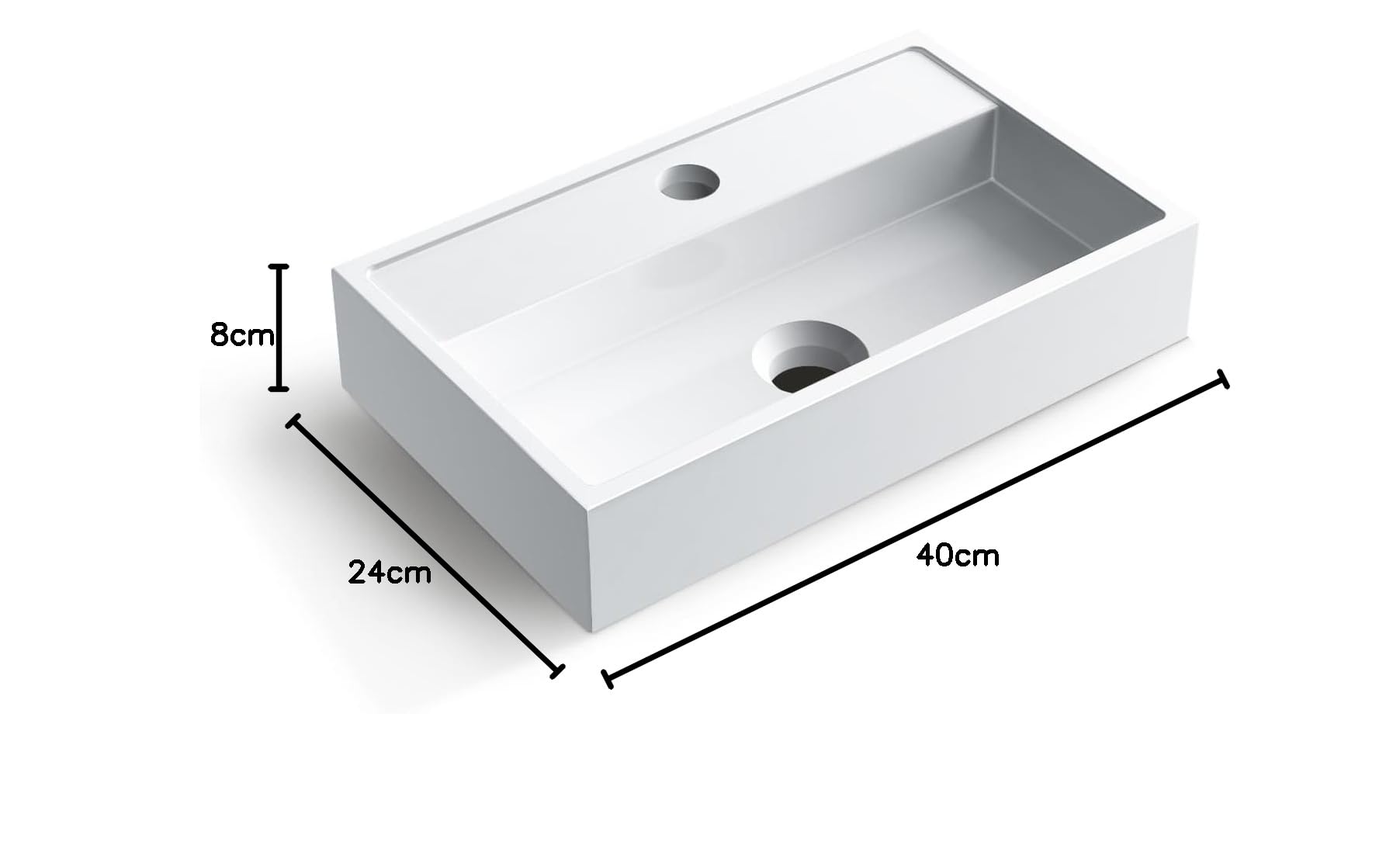 Lavabo empotrado rectangular 40 x 24 cm con orificio para grifo, blanco del conglomerado VIKI