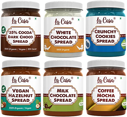 Image of La Casa Choco Spread Combo - Dark+Milk+White+Hazelnut+Cookies+Coffee Chocolate Spread | 6x350g |
