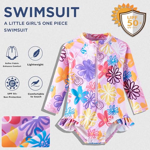 Image of UMELOK Baby Girls' One Piece Swimsuit Long Sleeve Rash Guard Swimwear