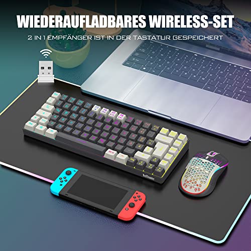 RedThunder K84 Kabelloses Gaming Tastatur und Maus Set, QWERTZ Deutsch, Wiederaufladbarer Akku mit RGB-Beleuchtung, 75% Layout TKL Tastatur & Leichte Maus mit 3200 DPI Honeycomb für PC Mac Gamer – Bild 3