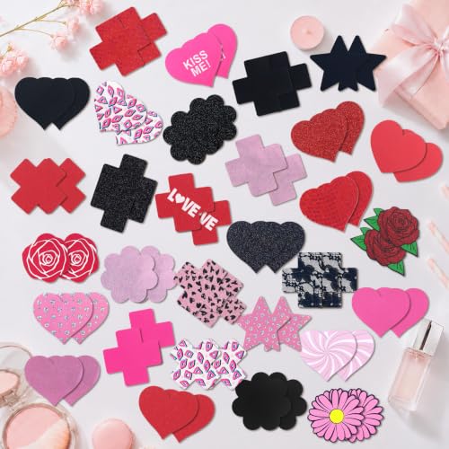 Image of Glitters Pasties Rave Pack Nipple Covers Stickers Disposable Sticky Breast Petals Bra Set for Women Rave Outfit Party