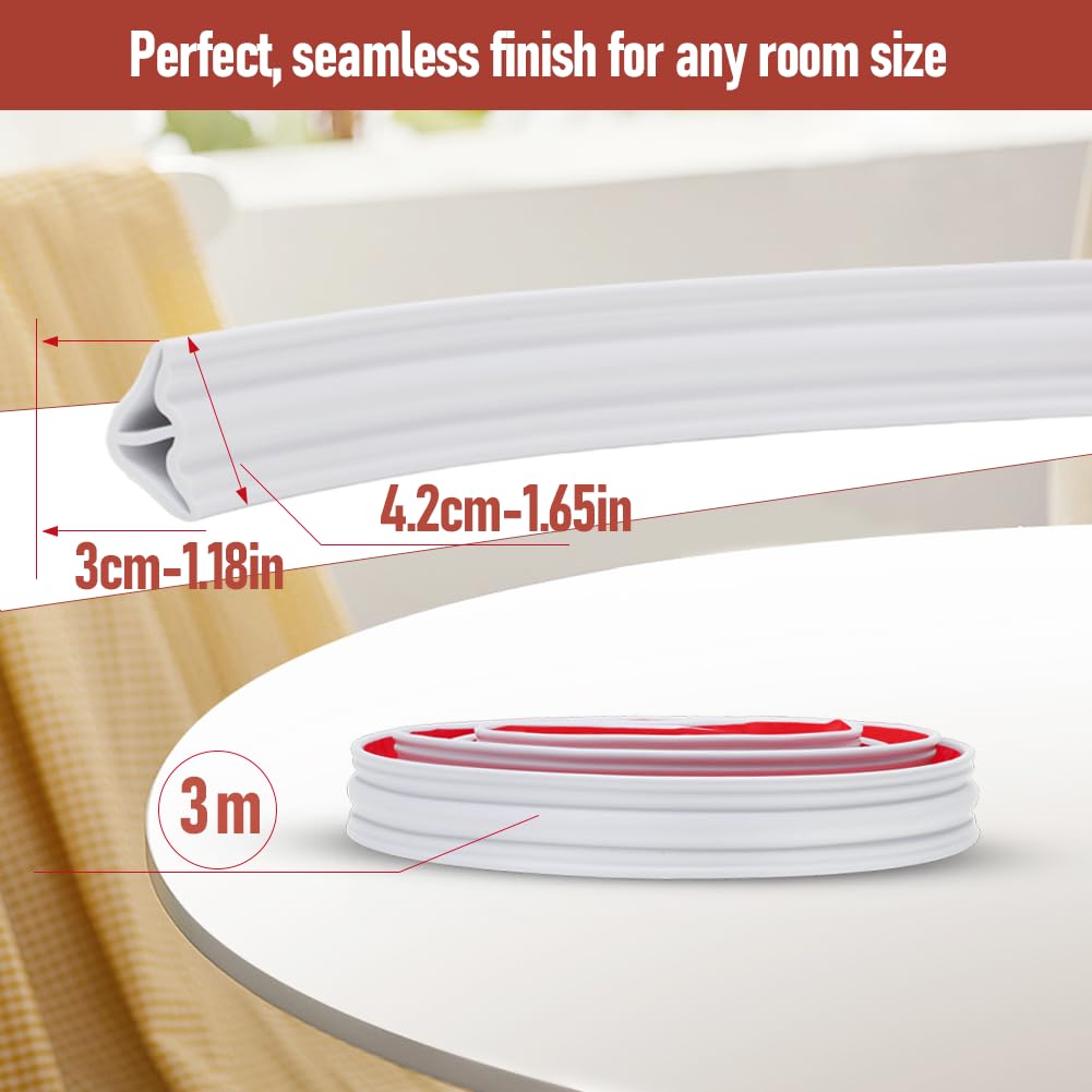 Molduras decorativas flexibles autoadhesivas de techo de 42 x 30 mm, molduras de estuco para pared o techo, para encimeras de cocina, ideal para salón, cocina, baño, bricolaje (blanco-3 m)